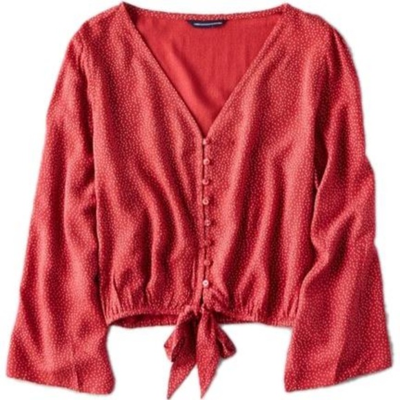 American Eagle Outfitters Tops - American Eagle Red Polka Dot Bell Sleeve Crop Top